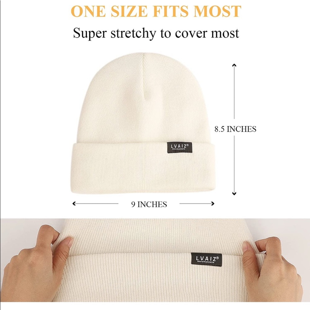 WHITE UNISEX SATIN LINED (winter) BEANIE HAT (BRAND NEW) - Picture 2 of 5